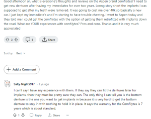 a scrennshor from reddit discussing about confilytes dentures